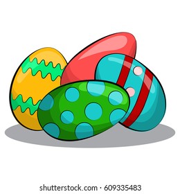 Easter eggs with different patterns on them. Vector hand drawn cartoon illustration isolated on white background.