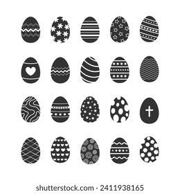 Easter eggs with different patterns silhouette set
