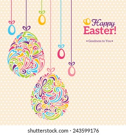 Easter eggs in doodle minimalism style with place for your text. Vector retro illustration