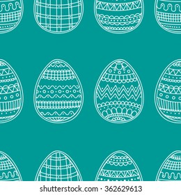 Easter eggs with doodle ornament. Seamless vector pattern with hand drawn objects. 