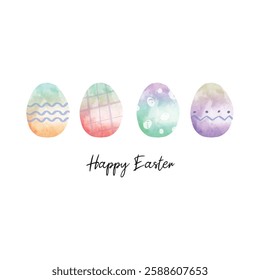 Easter eggs drawing clip art set. Happy Easter egg flat clip art collection in watercolor for traditional hunting celebration. Spring holiday. Vector illustration isolated.
