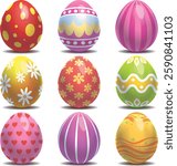 Easter eggs drawing clipart set.  Happy Easter three-dimensional eggs, flat clip art, vector illustration with flat oval elements.