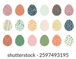 Easter eggs drawing clipart set. Happy easter egg abstract clip art collection in colorful and multicolored paint art for traditional hunting celebration. Vector illustration modern oval shape