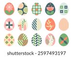 Easter eggs drawing clipart set. Happy easter egg flat clip art collection in colorful and multicolored paint art for traditional hunting celebration. Vector illustration flat oval shape elements.