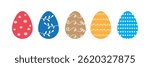 Easter eggs drawing clipart set. Happy easter egg flat clip art collection in colorful and multicolored paint art for traditional hunting celebration. Vector illustration flat oval shape elements.