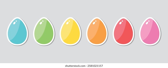 Easter eggs drawing clipart set. Happy easter egg flat clip art collection in colorful and multicolored paint art for traditional hunting celebration. Vector illustration flat oval shape elements. 