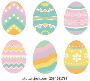 Easter eggs drawing clipart set. Happy easter egg flat clip art collection in colorful and multicolored paint art for traditional hunting celebration. Vector illustration flat oval shape elements