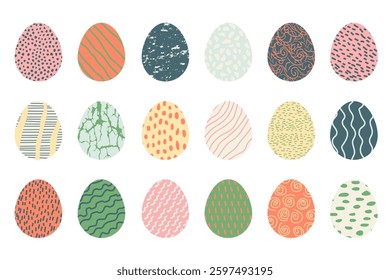 Easter eggs drawing clipart set. Happy easter egg abstract clip art collection in colorful and multicolored paint art for traditional hunting celebration. Vector illustration modern oval shape