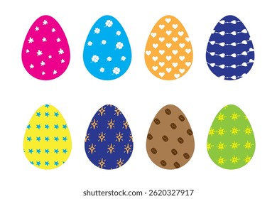 Easter eggs drawing clipart set. Happy easter egg flat clip art collection in colorful and multicolored paint art for traditional hunting celebration. Vector illustration flat oval shape elements.