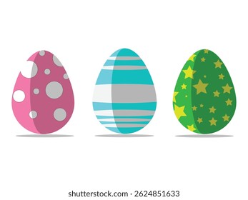 Easter eggs drawing clipart set. Set of painted Easter eggs, isolated vector icons on white background. Colorful eggs collection. Spring holiday set for decoration. Vector illustration. 