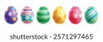 Easter eggs drawing colorful clipart set. Easter egg 3d graphic elements clip art with flowers, pattern and prints collection. Vector illustration oval egg hunt design. 
