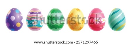 Easter eggs drawing colorful clipart set. Easter egg 3d graphic elements clip art with flowers, pattern and prints collection. Vector illustration oval egg hunt design. 
