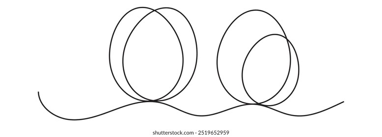 Easter eggs drawn by one line. Happy Easter concept. Greeting banner design. Modern Art. Vector illustration in minimalist style. EPS 10.