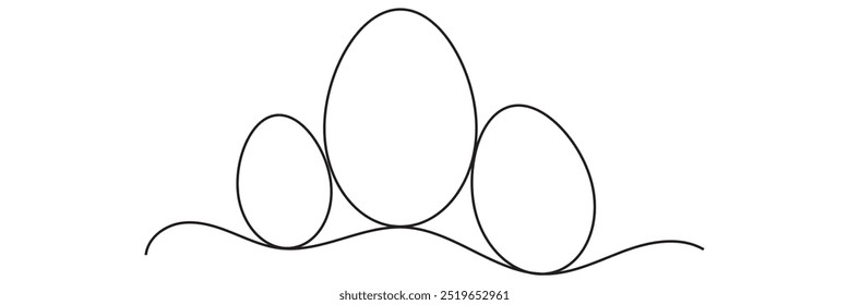 Easter eggs drawn by one line. Happy Easter concept. Greeting banner design. Modern Art. Vector illustration in minimalist style. EPS 10.