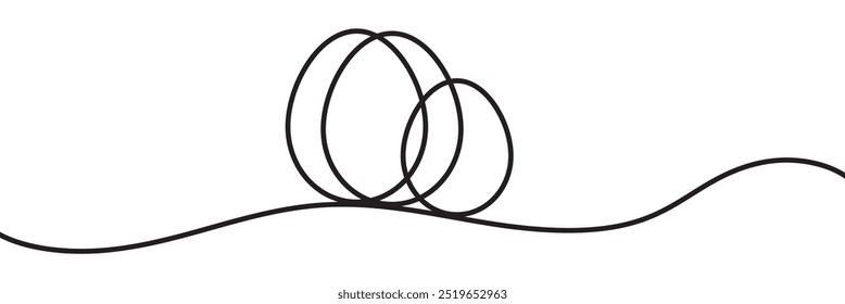 Easter eggs drawn by one line. Happy Easter concept. Greeting banner design. Modern Art. Vector illustration in minimalist style. EPS 10.
