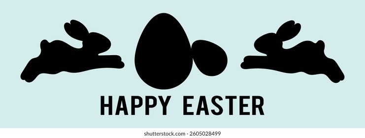 Easter eggs drawn by one line. Happy Easter concept. Greeting banner design in minimalist style. Easter Bunny continuous one line drawing. Easter border with eggs and cute cartoon bunny line art. 