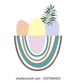 Easter eggs with a drawn palm leaf in an abstract basket on white background EPS10