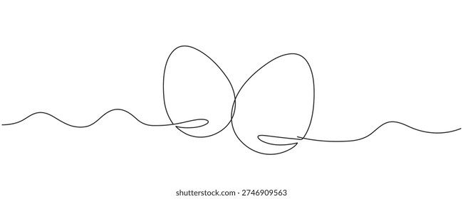 Easter eggs drawn in a single continuous line. Greeting card and banner design in a simple line style. Editable outline. Vector illustration