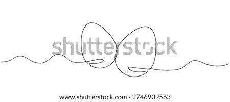 Easter eggs drawn in a single continuous line. Greeting card and banner design in a simple line style. Editable outline. Vector illustration