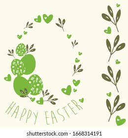 Easter eggs drawn in vector graphics, green tint