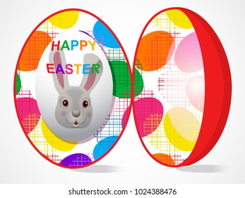 Easter eggs, egg with abstract, geometric, figure, circle, shapes pattern and rabbit. Happy Easter hunt greeting card. Happy Easter.
