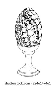Easter eggs. Egg holder. Hand-drawn decorative elements in vector. Pattern for coloring book. Black and white. Zentangle