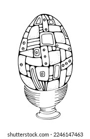 Easter eggs. Egg holder. Hand-drawn decorative elements in vector. Pattern for coloring book. Black and white. Zentangle