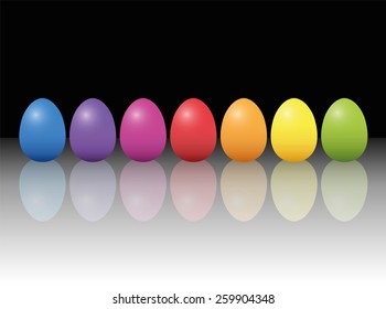Easter eggs - elegant, stylish, graceful and classy - but still modest and easy - with reflections on the glassy platform. Three-dimensional isolated vector illustration.