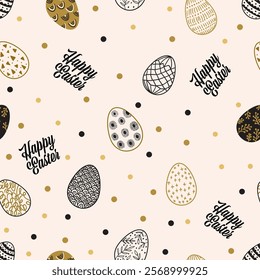 Easter eggs and elements seamless pattern. Neutral colors. Trendy minimal style.