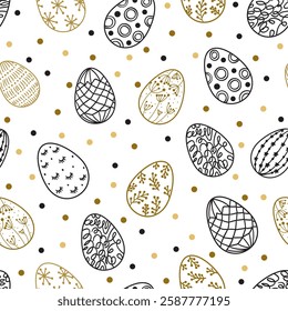 Easter eggs and elements seamless pattern. Neutral colors. Trendy minimal style.