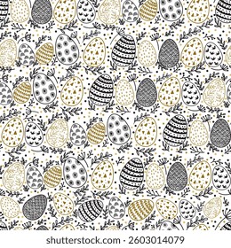 Easter eggs and elements seamless pattern. Neutral colors. Trendy minimal style.