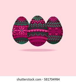 Easter eggs with embroidery. Vector illustration.