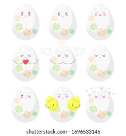 Easter eggs emoji. Set of vector illustrations