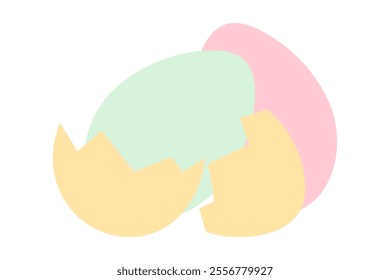 Easter Eggs end cracked eggshell in trendy colorful festive hues Easter greeting festive composition