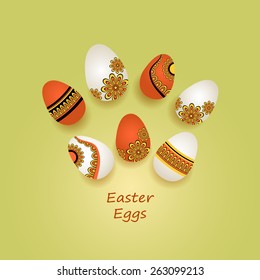 Easter Eggs in ethnic style on green background for celebrate Easter