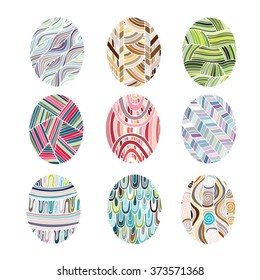 Easter eggs in the ethnic tribal style. Fashionable modern print. Hipster print. Illustration in the style of zentangle