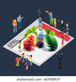 Easter eggs event in April's calendar with isometric