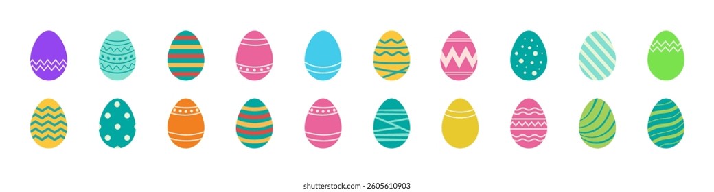 Easter eggs flat icons set. Ornament colorful, easter pattern, dyed egg. Vector.