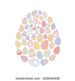 Easter eggs in a flat style, in the shape of an egg