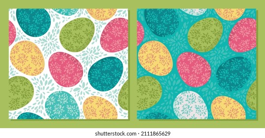 Easter eggs in a flat style - vector set of seamless patterns. 
Background for fabric, textile, wallpaper, poster, web site, card, gift wrapping paper 