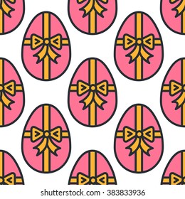 Easter eggs flat thin line icon seamless pattern. Easter gift wrapping seamless pattern. Minimal outline egg decoration floral vector wallpaper texture. Modern vector art background