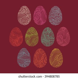 Easter eggs flat thin line hand drawn doodle set. Easter egg decoration. Easter greeting card template. For poster, banner, web, print, blog post. Easter design elements.