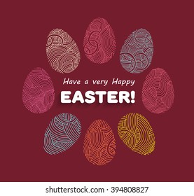 Easter eggs flat thin line hand drawn doodle set. Easter egg decoration. Easter greeting card template. For poster, banner, web, print, blog post. Easter design elements.