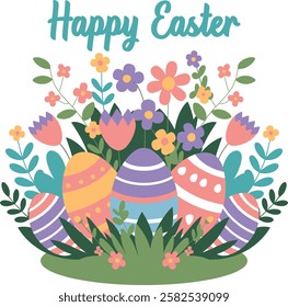 Easter eggs floral flower leaf vector art on white background