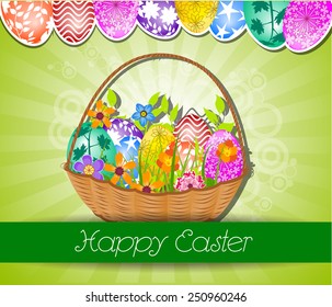 The Easter with eggs flower and basket