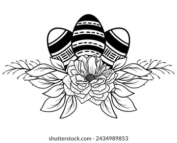 Easter Eggs Flower Black and white