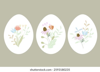 Easter eggs with flower decoration spring vector set.