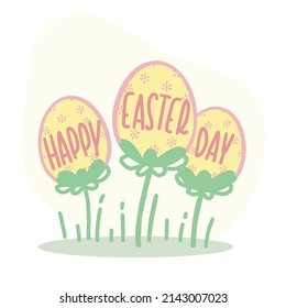 Easter Eggs Flower Element With Doodle Vector Design - Lettering Hand drawn Happy Easter Day - Cute graphic for spring season, calliaraphy adorable, Holiday Design Poster