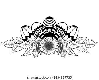 Easter Eggs Flower Outline Illustration