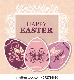 Easter Eggs with flower. Vector illustration, can be used for creating holiday greeting card, banner or poster